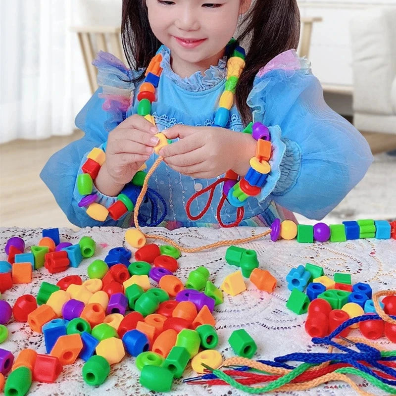 Beads Toys Plastic Children Handmade DIY Puzzle Early Education Toy Rope Threading Games Kids Self Made Bracelet Necklace Gifts