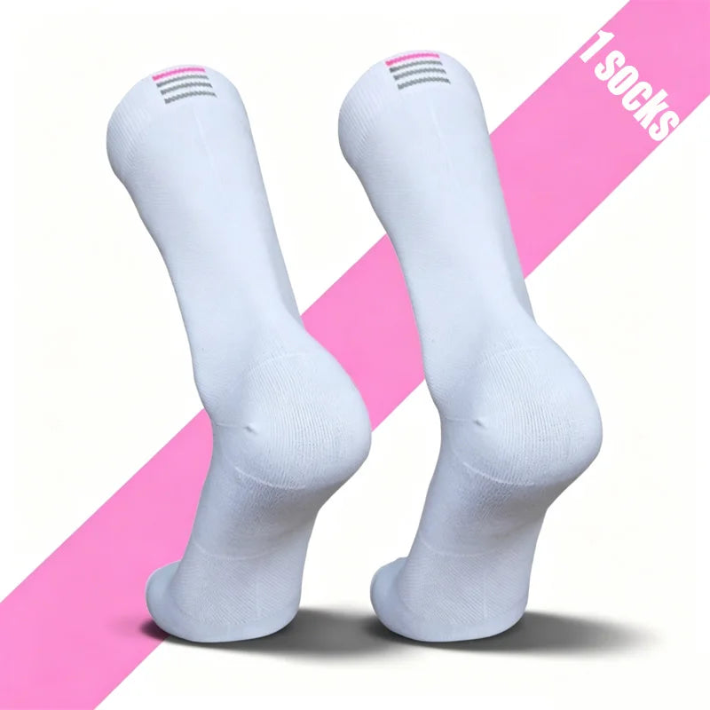 1 Pair Breath Mesh Socks Chic Pink Stripe Cuff Lightweight Sweat Resistant Cycling Running Socks for Outdoor Workout Unisex