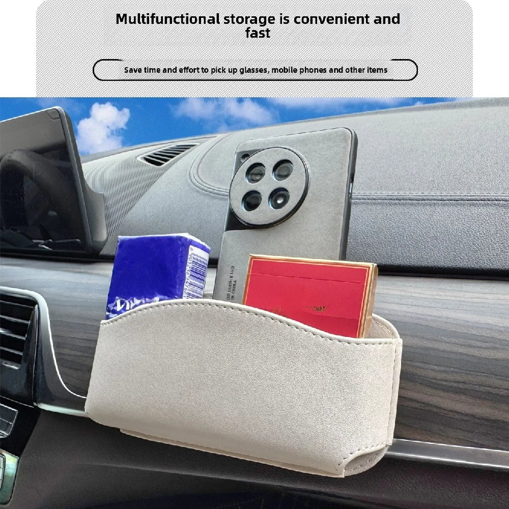 Simple Car Glasses Box Car Door Glove Box Multi-function Storage And Paste Style Glasses Clip Leather Storage Box