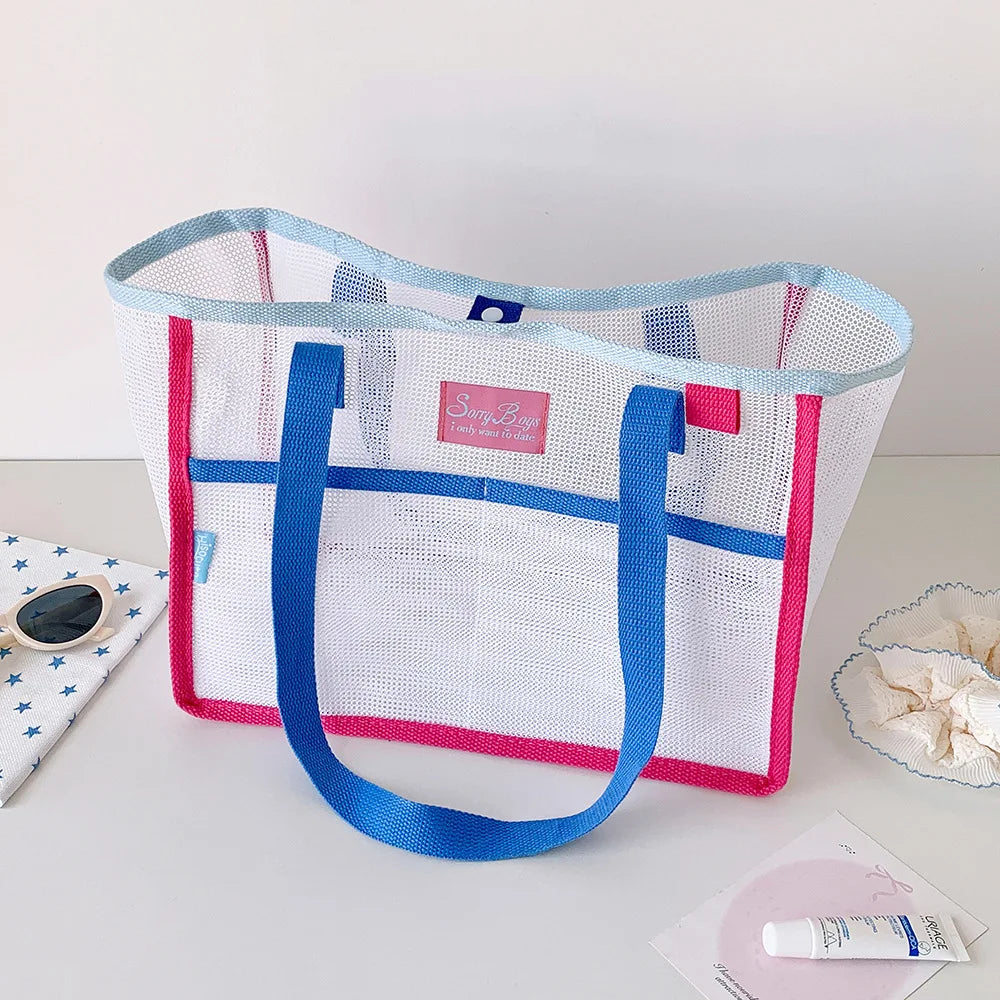 New Best-Selling Trendy Mesh Handbag Beach Bag Single Shoulder Bag Summer Large Capacity Portable Storage Travel Bag for Girls