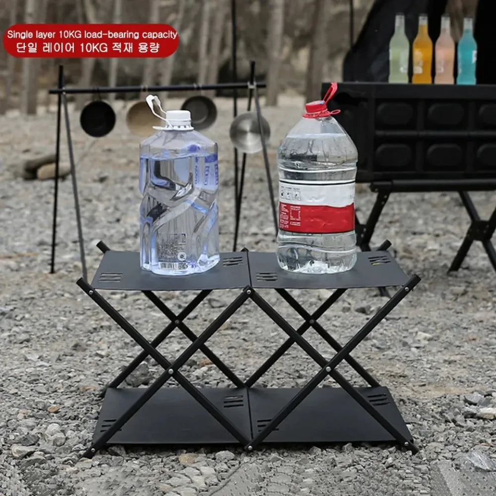 2027 Four-tier Rack Outdoor Storage Shelf Folding Shelf Portable Camping Picnic BBQ Storage Rack Garden Foldable Table
