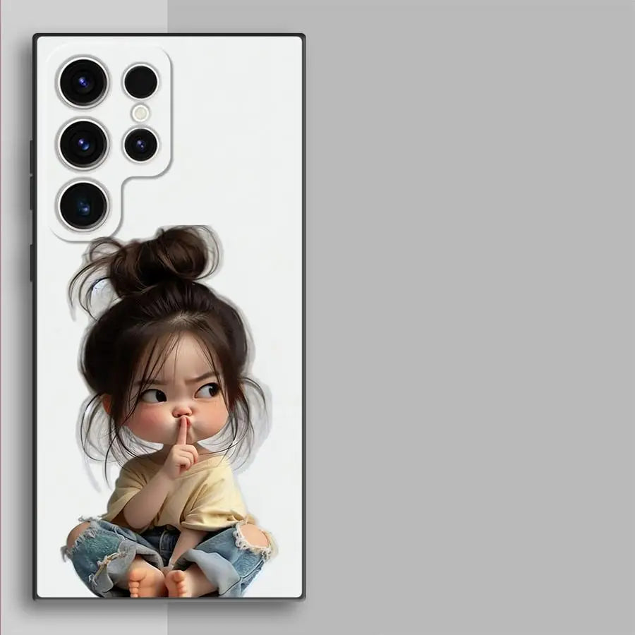 Case for Samsung Galaxy S26 S25 Ultra S20 Note 20 Ultra 8 9 10 S23 S21 FE S10 S9 S24 Plus Funda Phone Cover Cartoon Girl