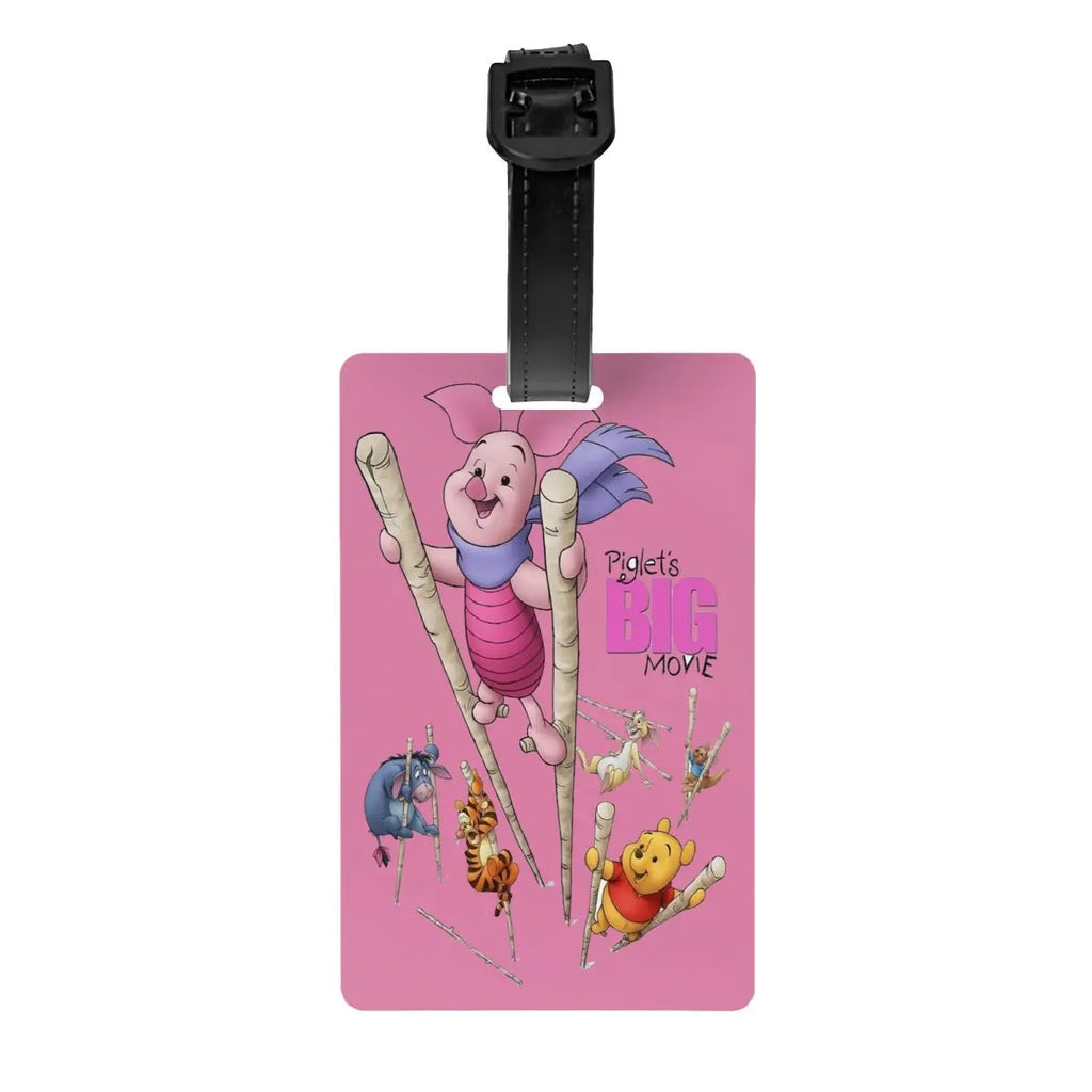 Custom Happy P-Piglets Anime Big Movie Luggage Tag With Name Card Privacy Cover ID Label for Travel Bag Suitcase