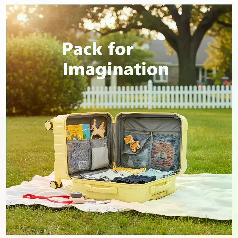 Kids Luggage Ride On 20 Inch Carry On Password Lock Portable Rolling Suitcase for Short Trip Toddler Birthday Present Travel Cut