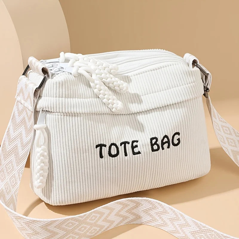 Women's Large Capacity Retro Washed Fabric Bag with Multiple Pockets, Flashy Travel Bag, Lightweight Artsy Casual Crossbody Bag