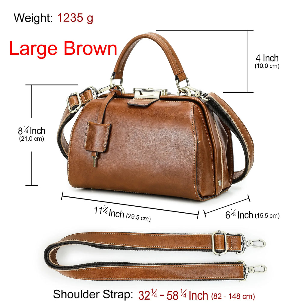 CONTACT'S Genuine Leather Doctor Bags for Women Luxury Designer Sling Shoulder Bags Tote Handbags Metal Frame Female Handle Bags