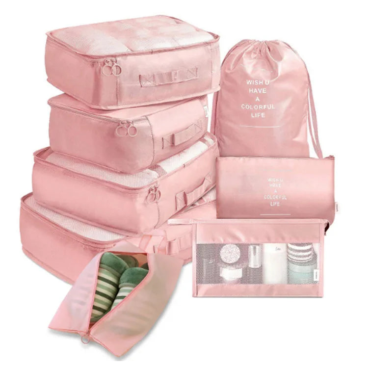 8Pcs Travel Organizer Storage Bags Wardrobe Cube Suitcase Packing Cubes Set Storages Luggage Clothes Shoe Pouch Folding