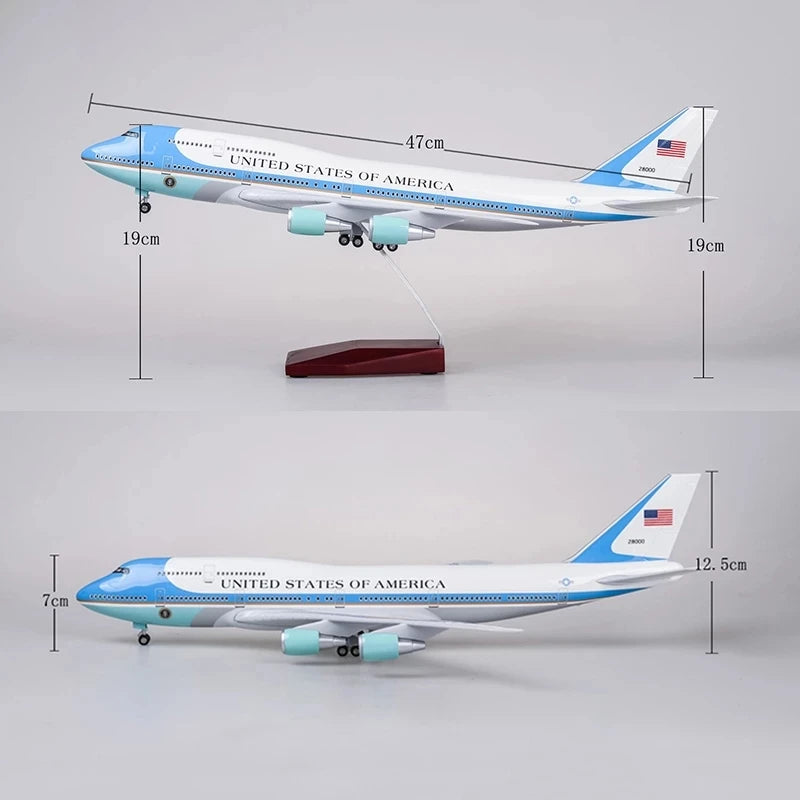 Resin 46cm Air Force One Boeing 747 Plane Model Airplane Model Aircraft Model 1/160 Scale Diecast Toy Airplanes Planes W Light