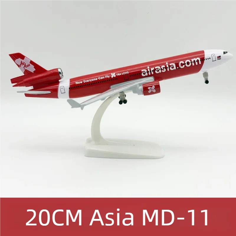 20cm Diecast Alloy Plane Airasia Cargo MD-11 Aircraft Model Replica Miniature Airplane With Wheels Souvenir Toy Gift For Display