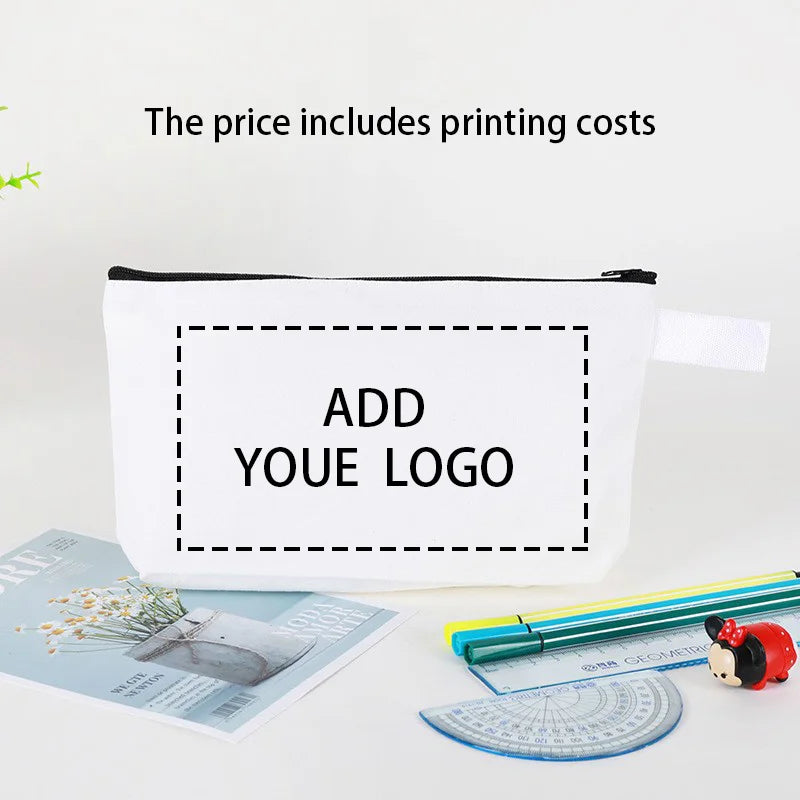 20/30/50/100bags/lot Customized Logo Colored Canvas Makeup Bag, Women's Handbag, Student Pencil Case 25x13x4.5cm