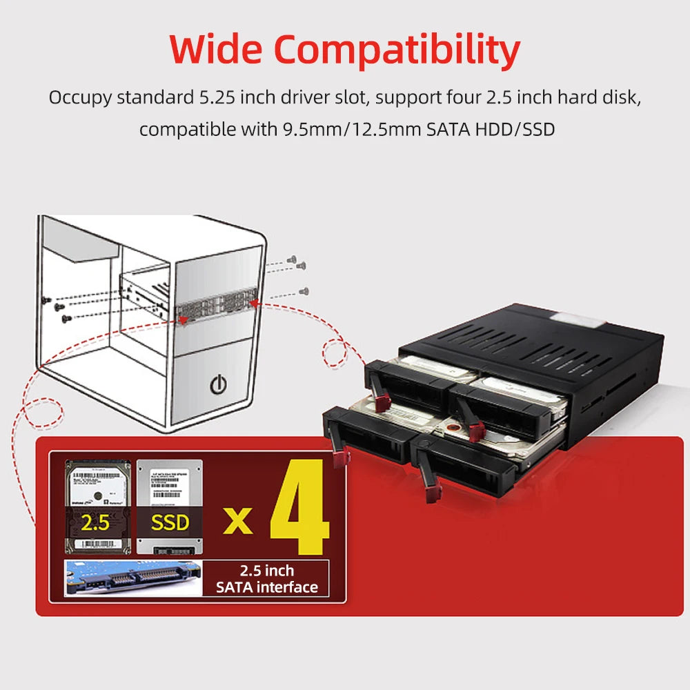 OImaster HE-2006 4-slot Internal Hard Disk Rack Support Four 2.5inch SATA HDD/SSD Easy Installation Plug and Play Hard Disk Rack