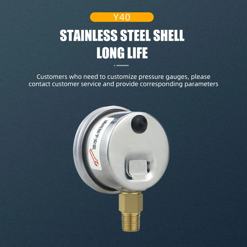 Mairuikesi Glycerin Filled Pressure Gauges manomete 40mm 1/8 Thread Connection Stainless Steel Case hydraulic oil filling meter
