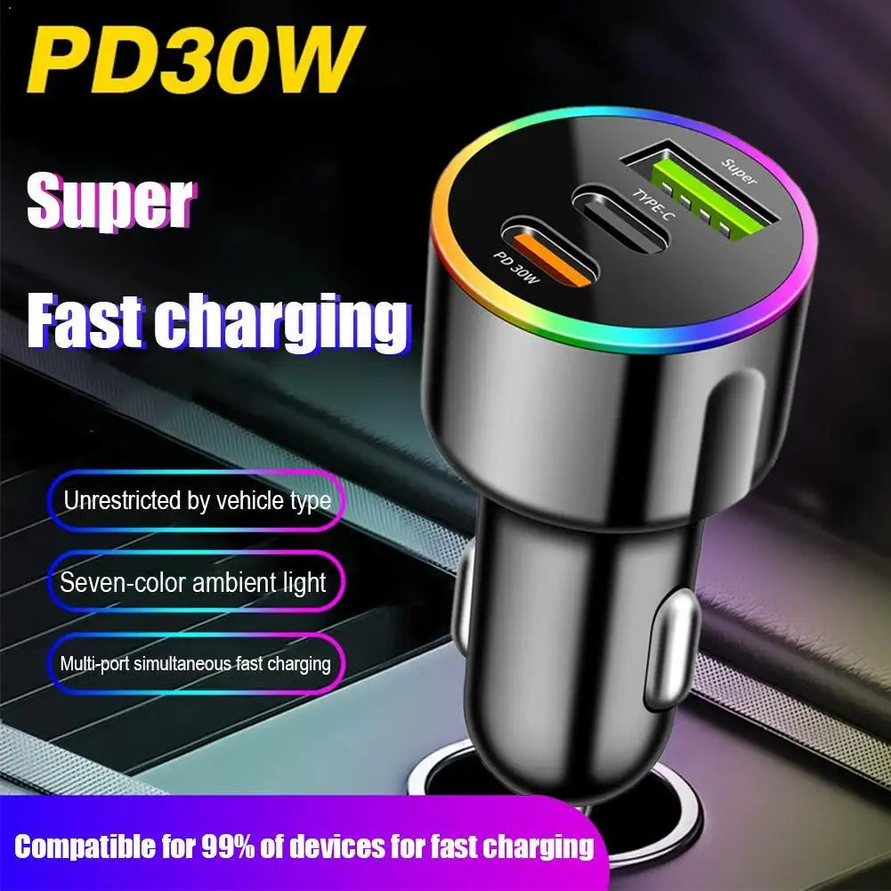Car Charger Mini Type-C Dual USB Charger PD36W Fast Charging 12-24V Car Cigarette Lighter Cell Phone Charger Adapter
