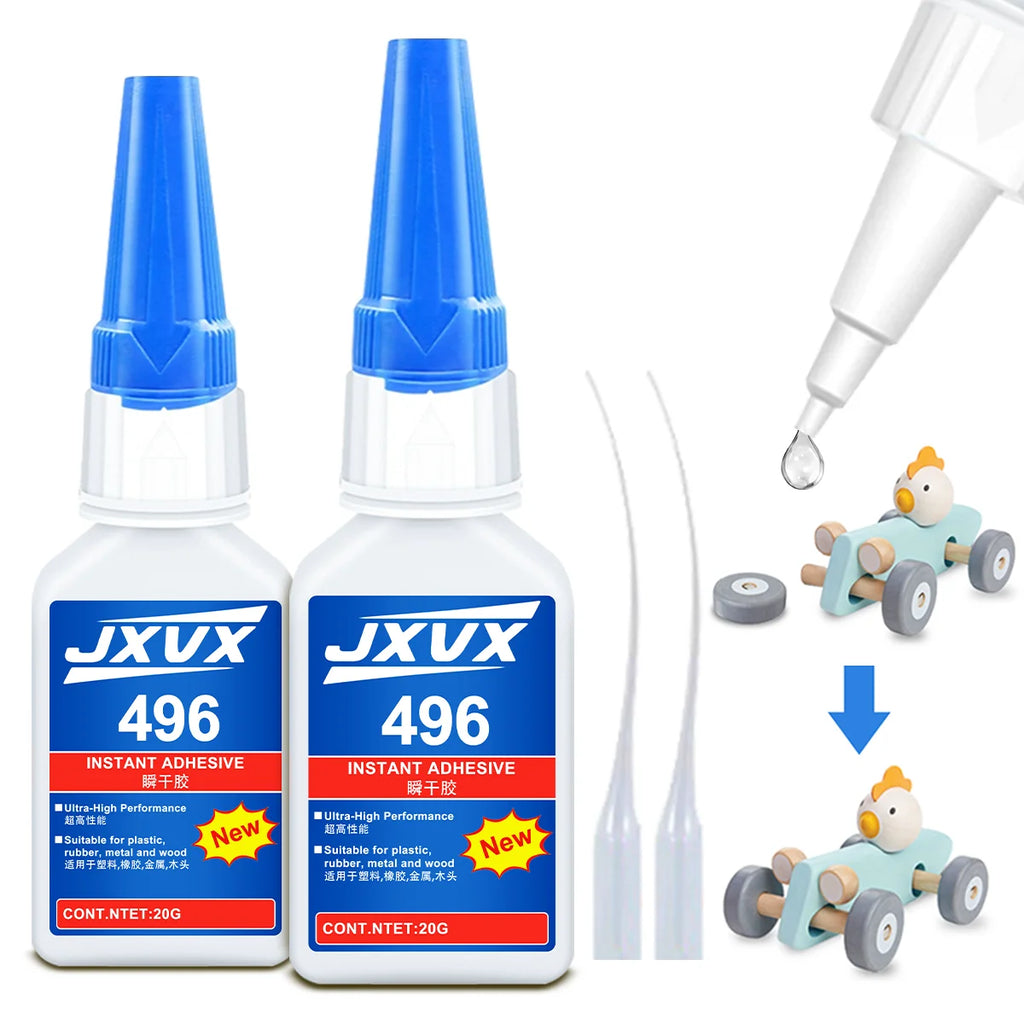 JXVX 496 Super Glue All-Purpose Liquid Glue extra strong Glue Tool 20g - Fast Drying Clear CA Adhesive for Metal,Plastic, Wood, Ceramic, Glass & DIY Repairs Easy Use.