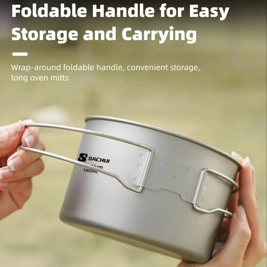 Pure Titanium Outdoor Ultralight Portable Pot Foldable Handle Camping Cookware For Hiking Travelling Instant Noodle Stockpot