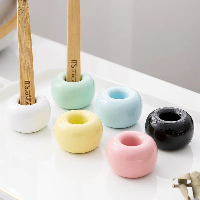 2 Pcs/Pack Mini Ceramic Handmade Toothbrush Holder Stand for Bathroom Vanity Countertops,Toothbrush Head and Office Pen Holder