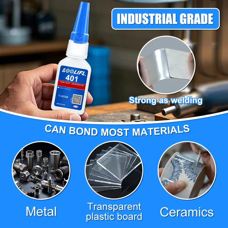 20ml, strong transparent 401 adhesive, rubber repair, multifunctional adhesive for metal plastic parts. Excellent bonding tool.