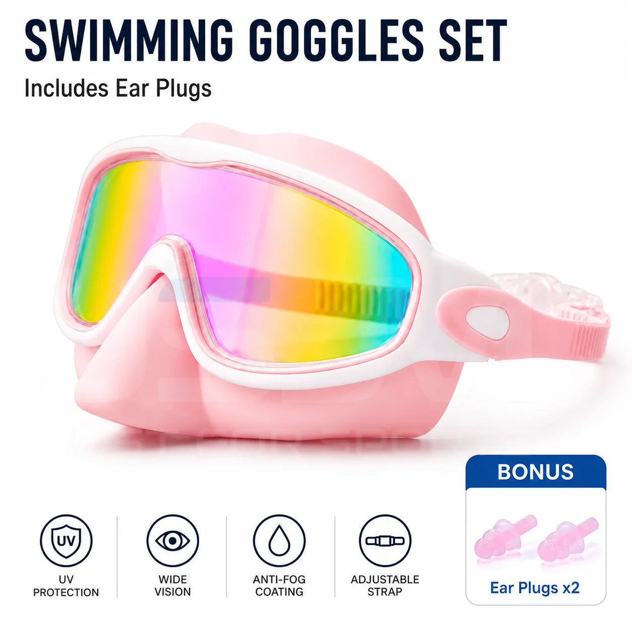 JSJM Upgraded Adult Swimming Goggles HD Anti-Fog Waterproof Swim Glasses Wide View UV Protection Adjustable Strap for Men Women