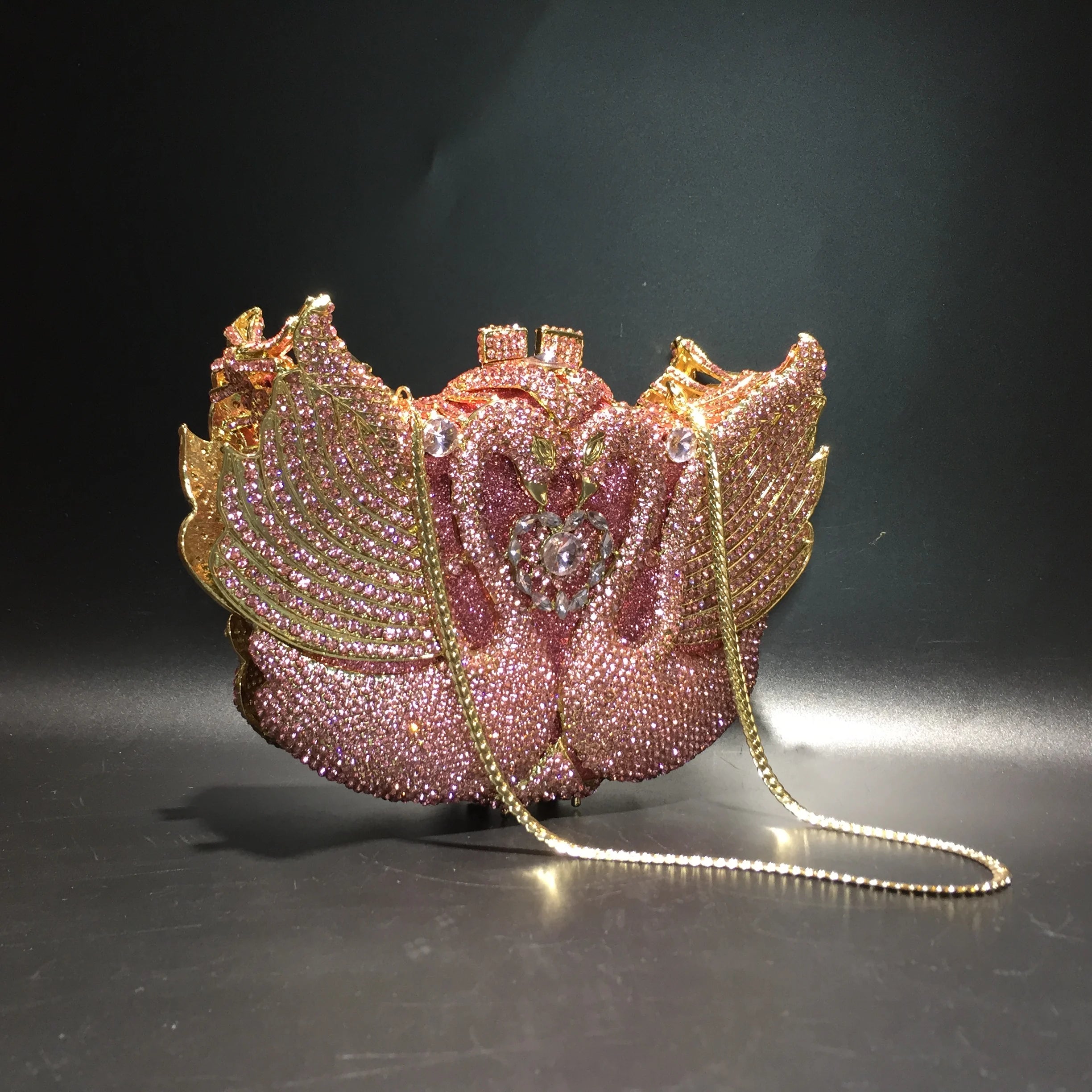 Chain New Product Hot Sale Ladies Purse Crystal Stone Evening Bags Swan Lady Purses Design Swan Clutch Bag