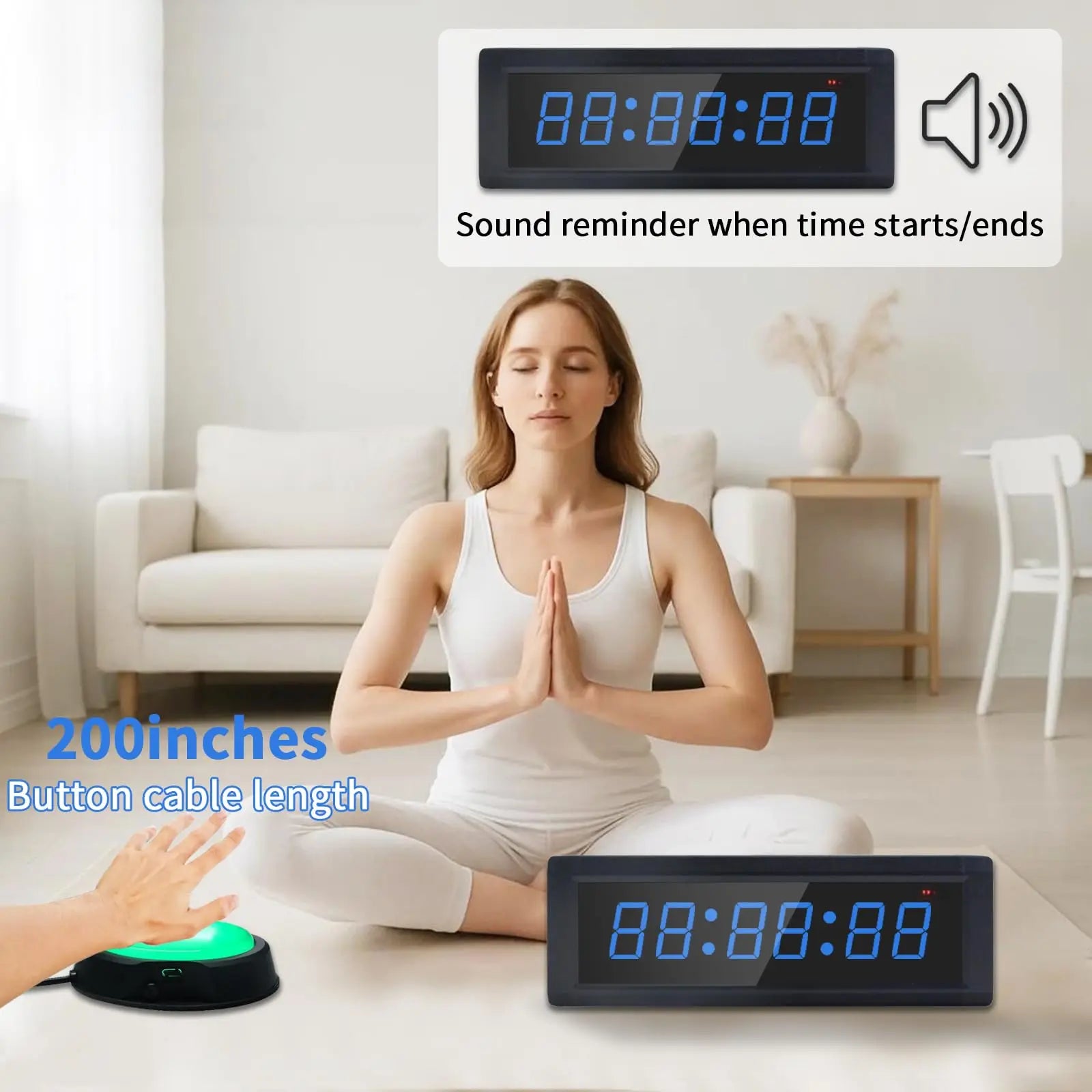 1.5-Inch 6-Digit 7-Color Multi-Function Fitness Timer, Count Up/Count down, Battery Powered, Suitable for Daily Fitness Training