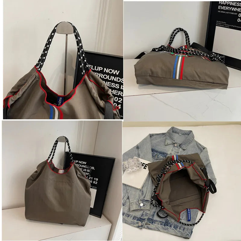 Fashionable Large Capacity Ma'am Canvas Bag 2025 New Cloth Shoulder Tote Bags Drawstring Shopping Handbag Thin Style Canvas Bag
