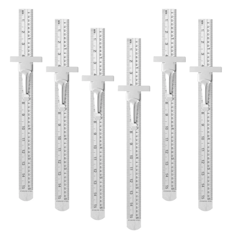 6Pcs Pocket Ruler With Detachable Clips Precision Pocket Ruler Metric Ruler Stainless Steel Scale Machinist Ruler 6Inch-AT64