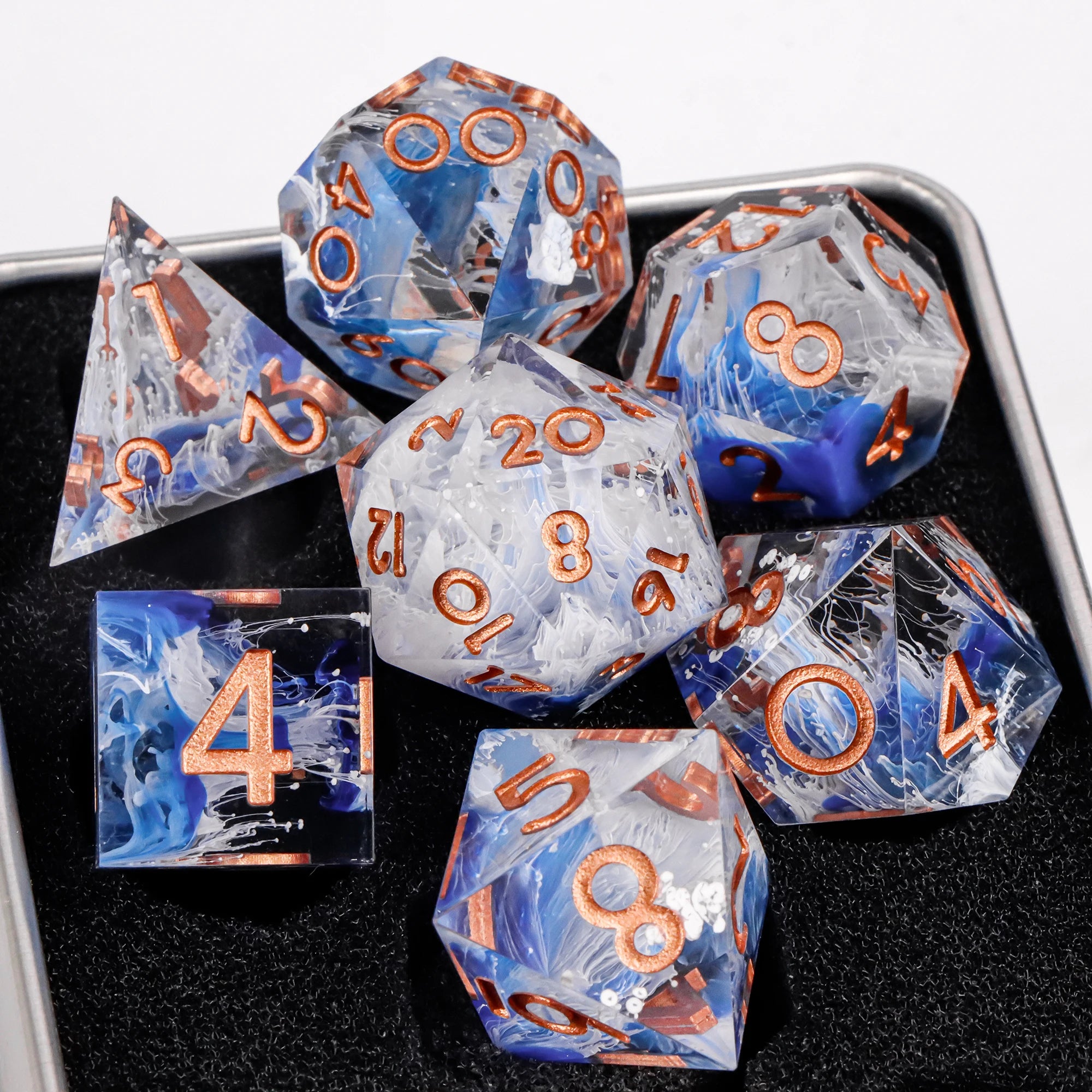 Blue Resin D&D Dice Set 7pcs Polyhedral Dice for Dungeons and Dragons, RPG Dice Role Playing Games D4, D6, D8, D10, D12, D20