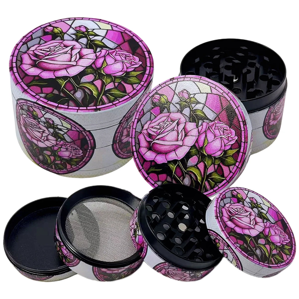 50mm Rose Herb Grinder Metal 4-Layers Manual Spice Pepper Mill Salt Power Mortar  Grass Tobacco Grinder Smoking Cigare Tool