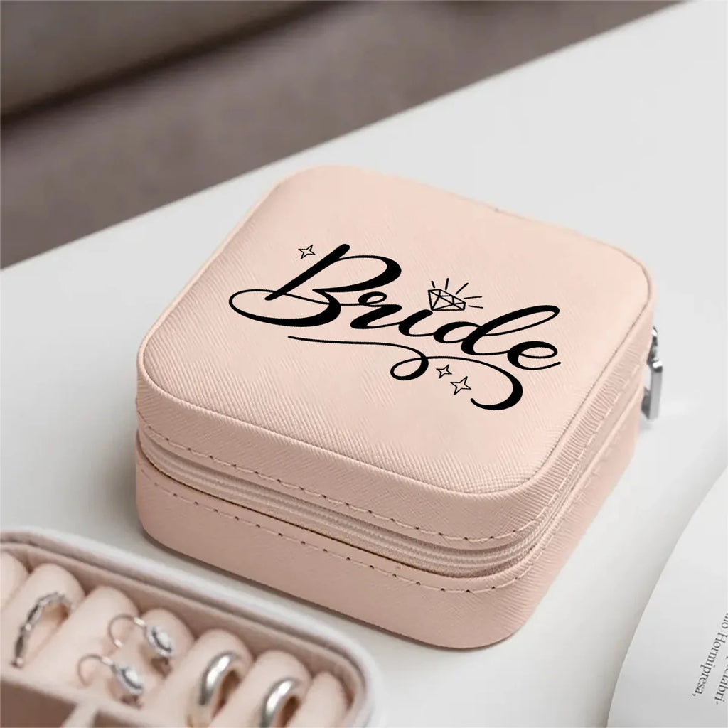 Personalized pink PU leather jewelry box, pearl box, portable women's travel earrings, necklace storage, wedding gift