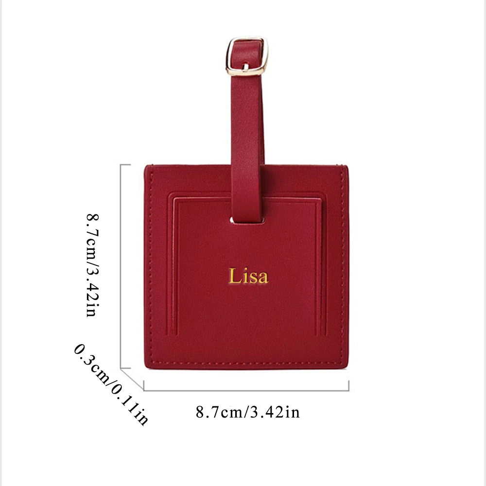Customized name leather luggage tag travel case anti-loss sign leather sign square boarding pass
