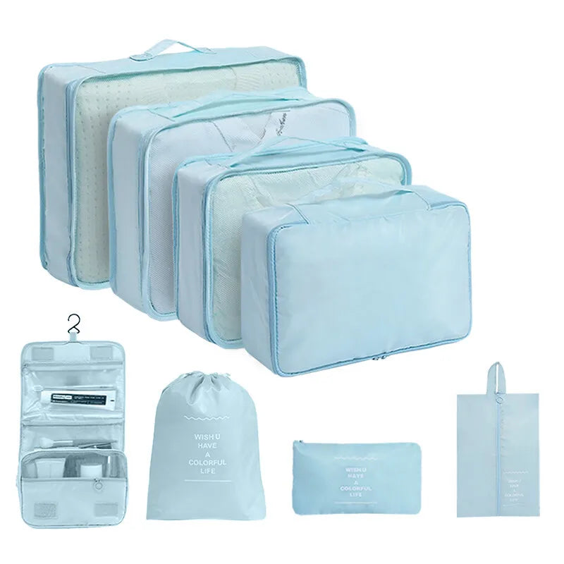 8Pcs/Set Travel Organizer Storage Bags Suitcase Packing Cubes Set Cases Portable Luggage Clothes Shoe Tidy Pouch Folding