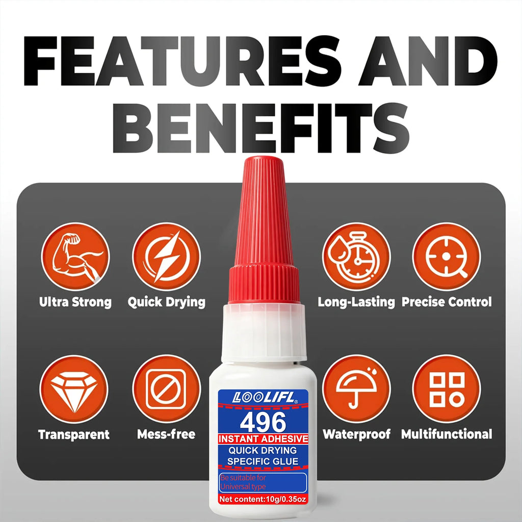 LOOLIFL 10ML Strong Adhesive Liquid Transparent Super Glue Instant Quick-Drying For Bond Plastic Wood Metal Crafts Repair Tools