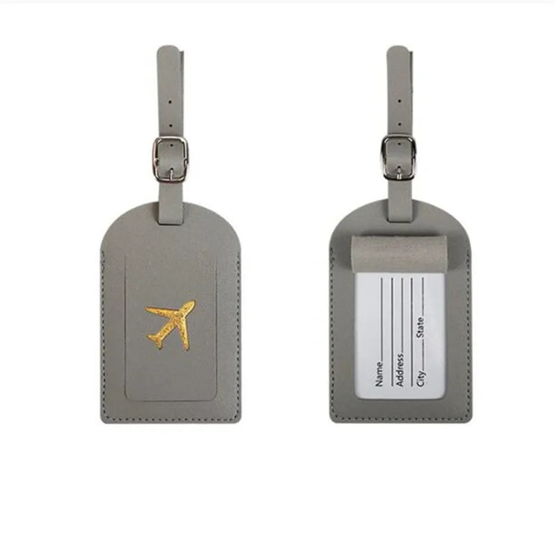 Women Men PU Leather Luggage Tag Suitcase Identifier Label Baggage Boarding Bag Tag Name ID Address Holder Travel Accessories