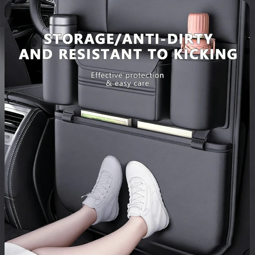 HOMEFISH 6-Pocket Car Seat Back Storage Bag Wear-Resistant Car Backseat Organizer Tissue/Cup Holder Waterproof Anti-Kick Pad