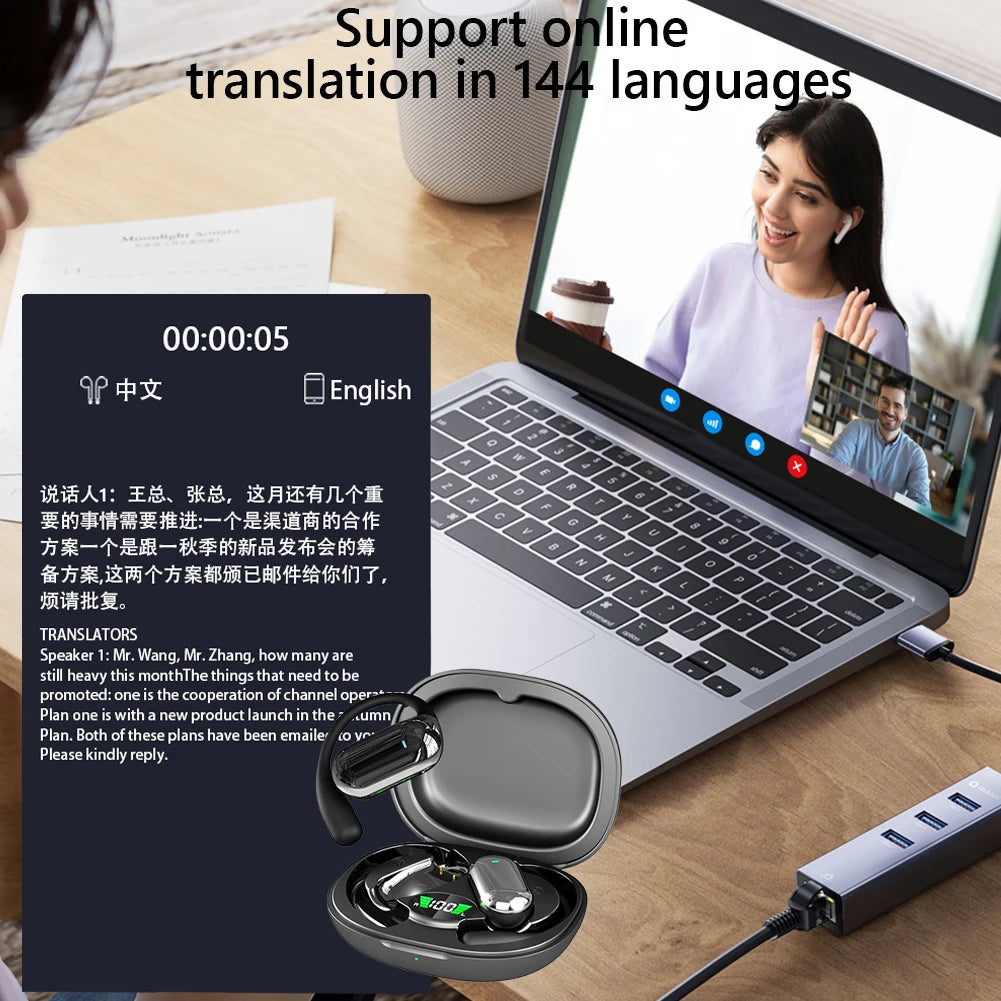 YYK-Q16S AI Translator Earbuds 3-In-1 Music Phone Call 144 Languages Real-Time Translation Ear buds BT 5.3 Wireless Headphones