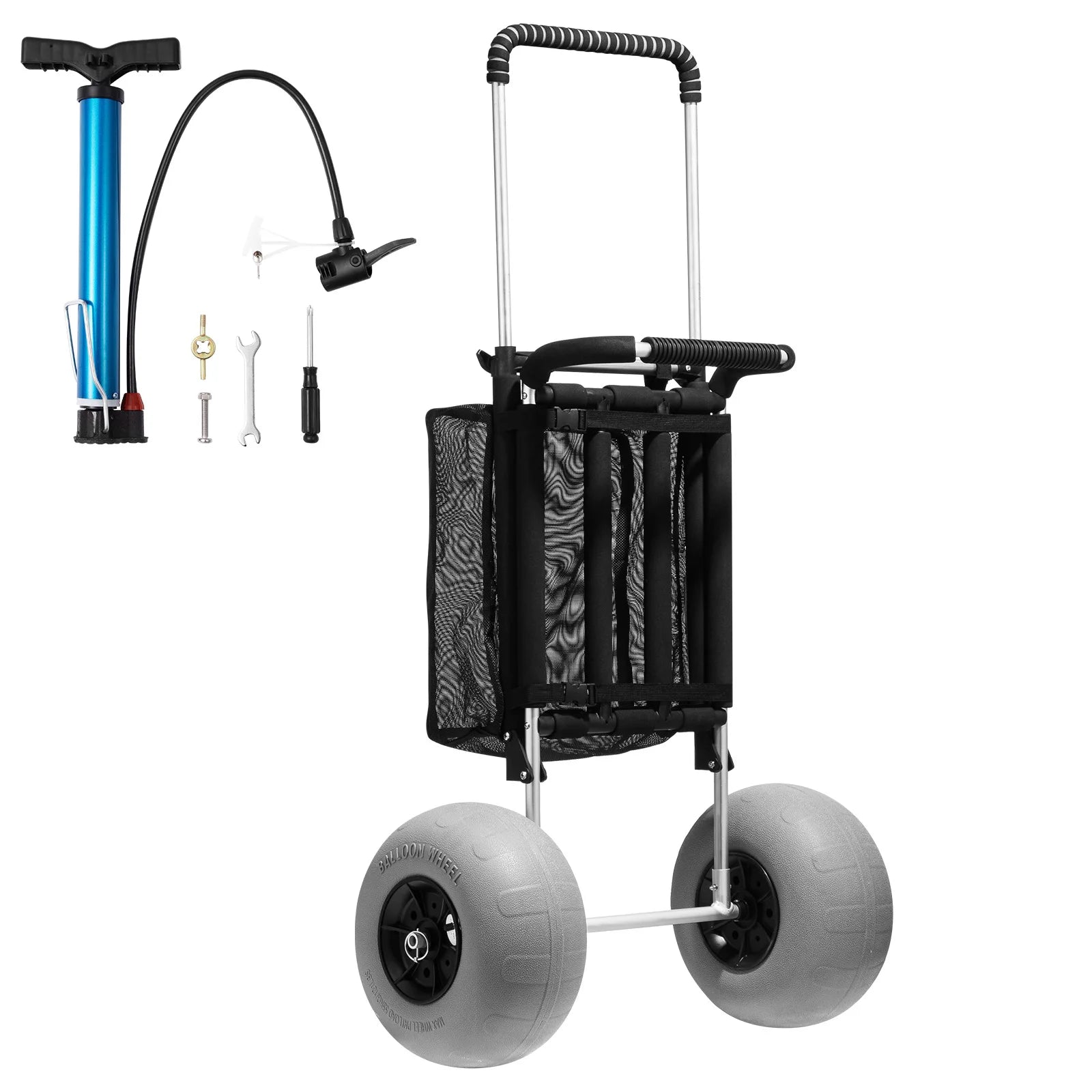 SucceBuy Beach Dolly with Big Wheels for Sand 29.9" x 15.4" Cargo Deck w/ 12" Balloon Wheels, 165LBS Folding Sand Cart for Beach