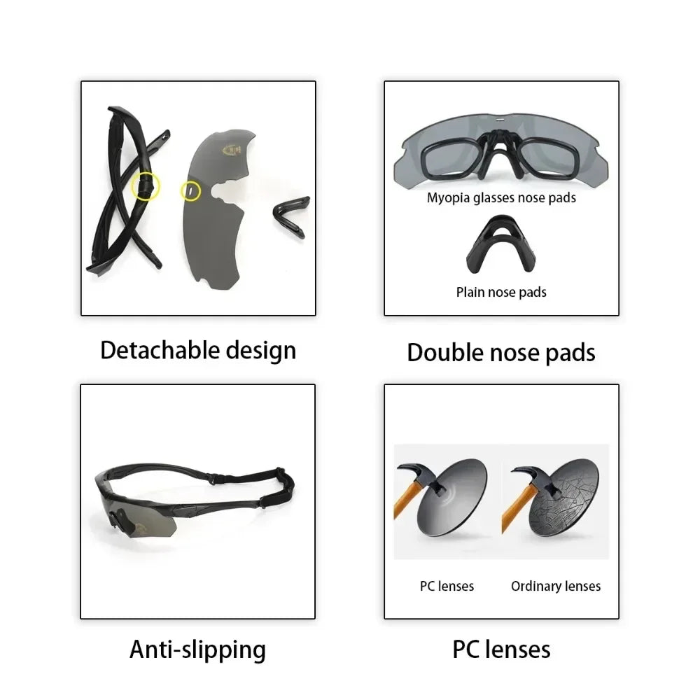 Tactical Windproof Shockproof Goggles 3 HD Interchangeable Lenses for Airsoft Motocross Mountaineering Outdoor Eye Safety Gear