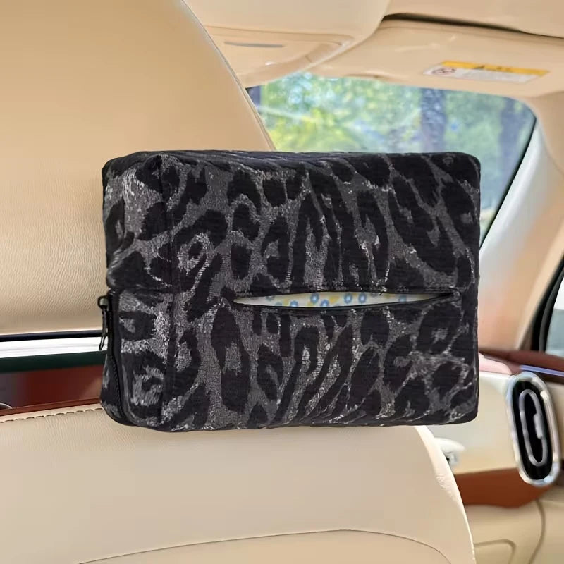1pc Car Supplies Black/Pink/Beige Car Tissue Box Leopard Print Car Seat Back Paper Box Cute High-End Car Tissue Bag Multifunctio