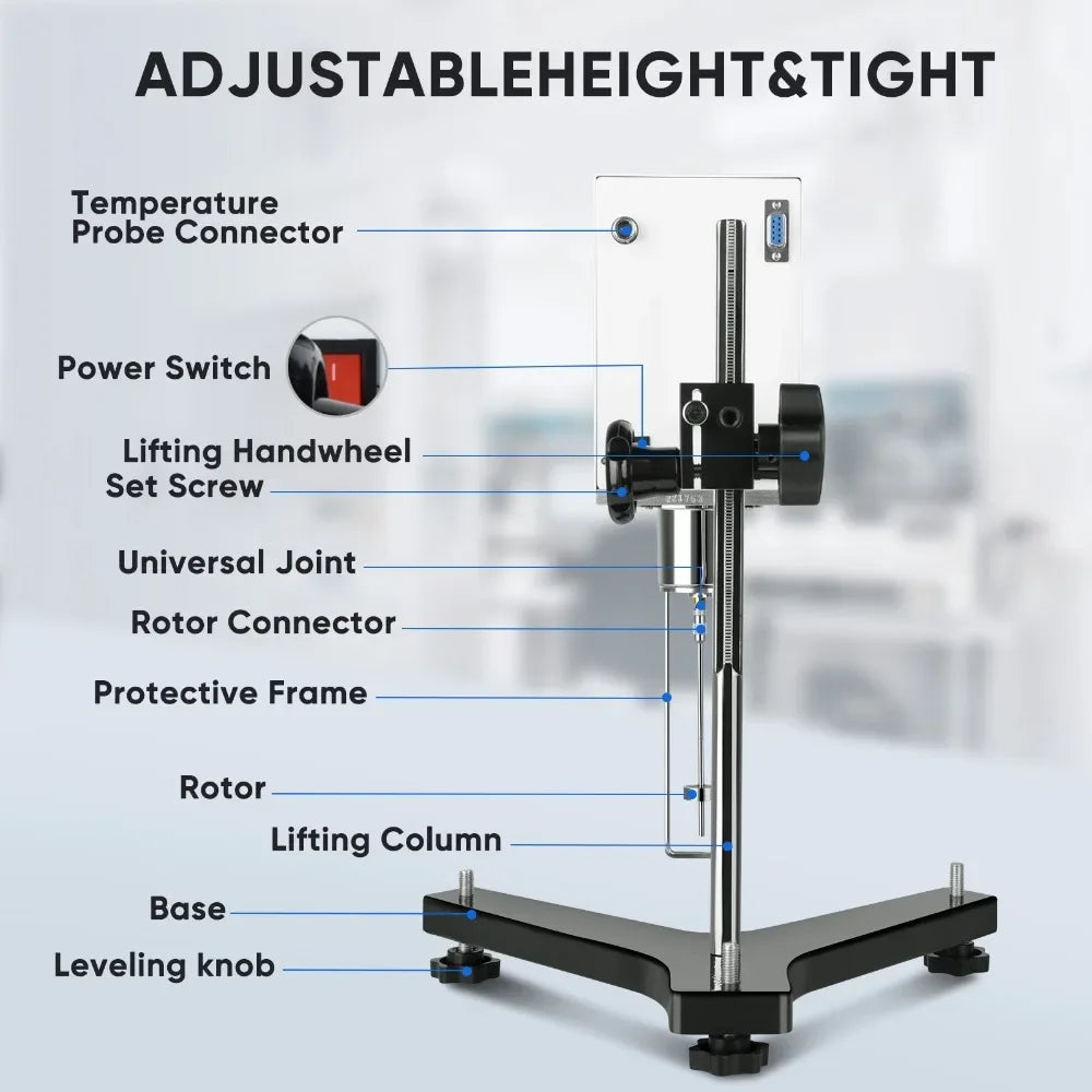 NDJ-8S Digital Rotary Viscometer with 4 Rotors Lab Viscosity Meter Tester Paints Adhesives Greases Cosmetics Accuracy ±3.0%