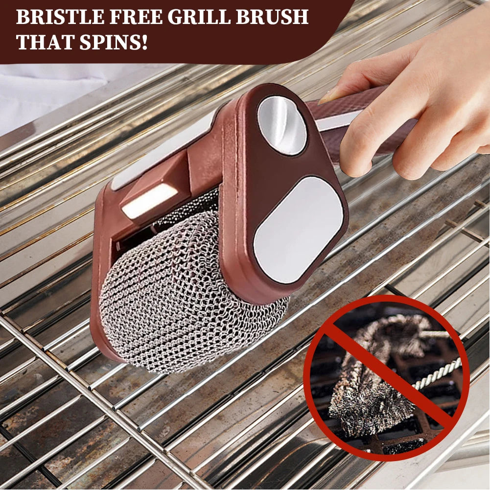Electric Stainless Steel Grill Brush,Rechargeable Roller Type BBQ Grill Cleaner with LED Light,Outdoor Camping BBQ Cleaning Tool