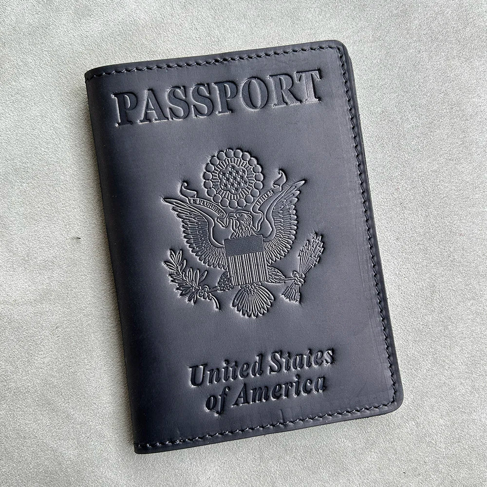 100% Genuine Leather Passport Cover USA Travel Men Genuine Leather  Cover The Passport America Passport Pouch