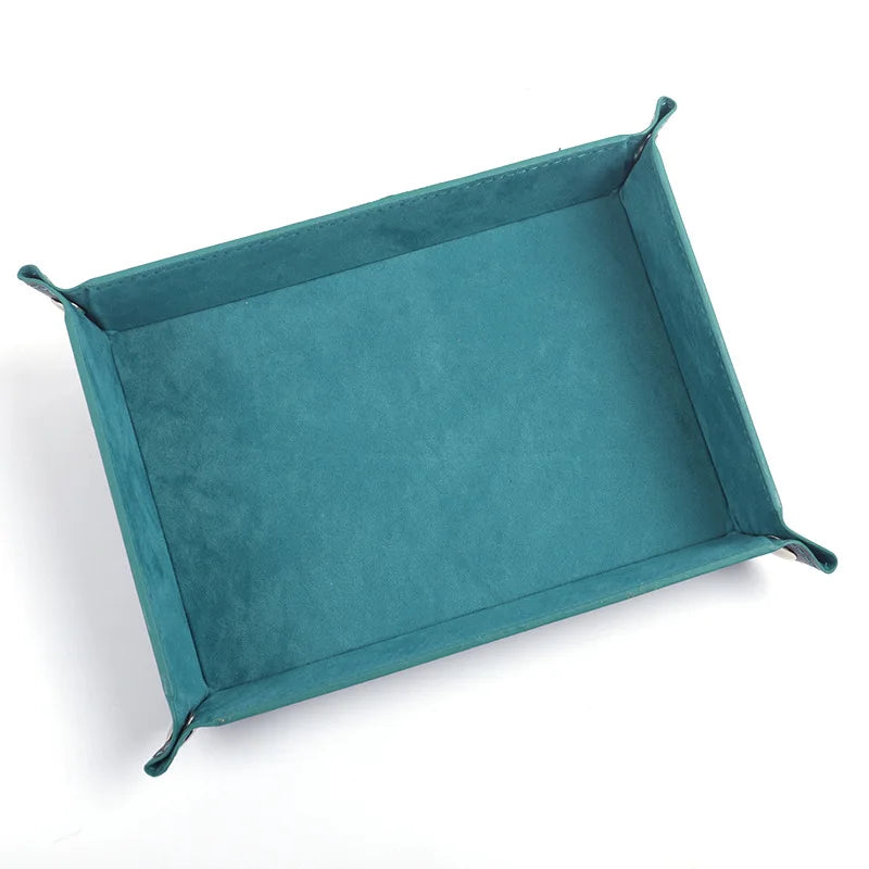 Foldable Dice Tray PU Leather Flannel Game Dice Plate Four Corners Folded Tray Home Desktop Decoration Box Coin Key Storage Tray