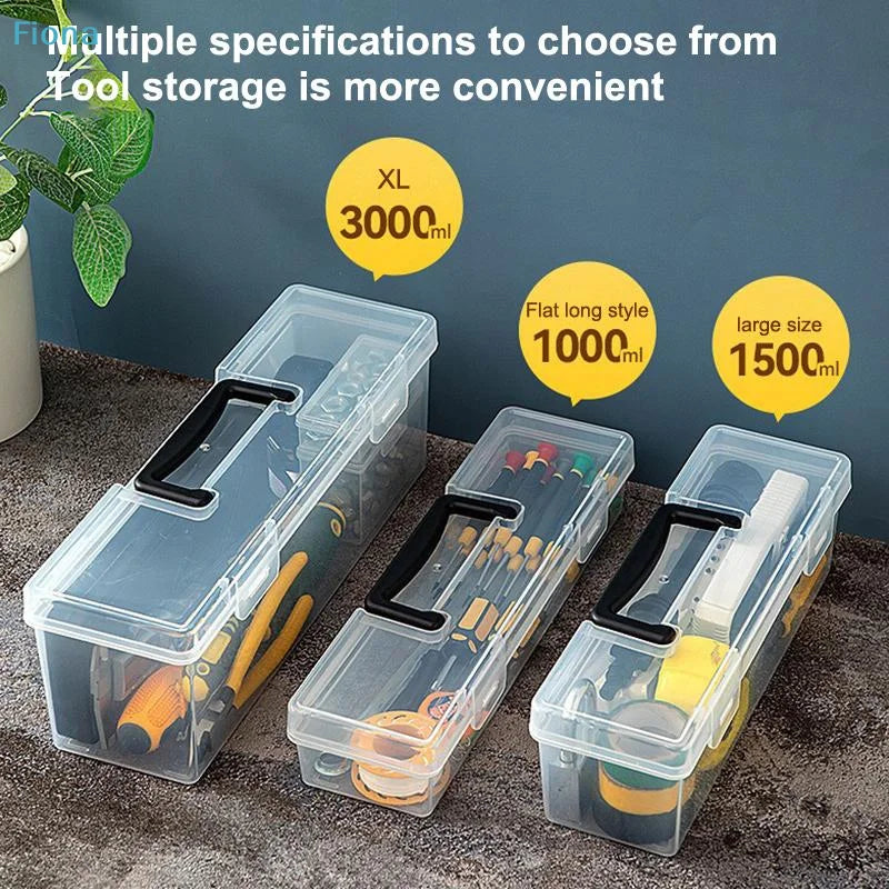 ☪Transparent Handheld Toolbox Portable Large Capacity Thickened Plastic Hardware Tool Storage Box With Handle Tool Organizer Box