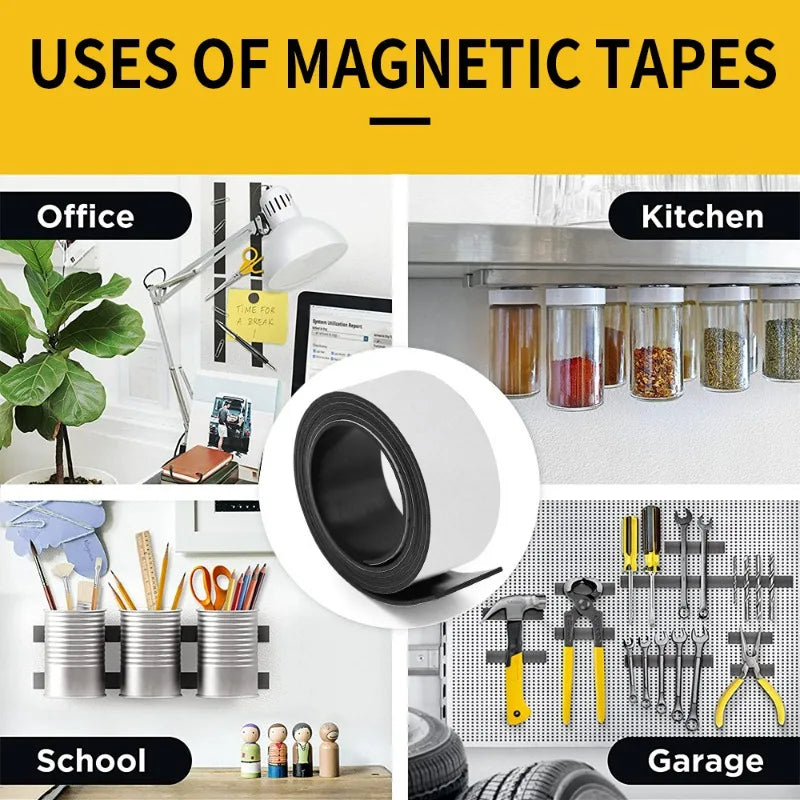 Self Adhesive Magnetic Tape Cuttable Rubber Magnetic Strip For Fridge Wall DIY Photo Poster Fixing Tape Home Office Storage Tool