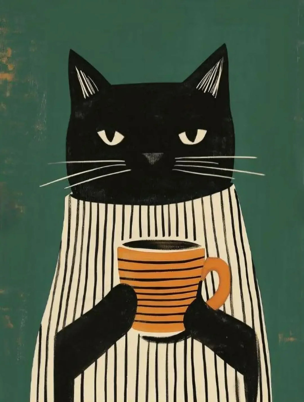 Whimsical Black Cat Drink Coffee Poster For Bedroom Nursery Cartoon Animal Canvas Painting Cute Cat Illustration Print Wall Art