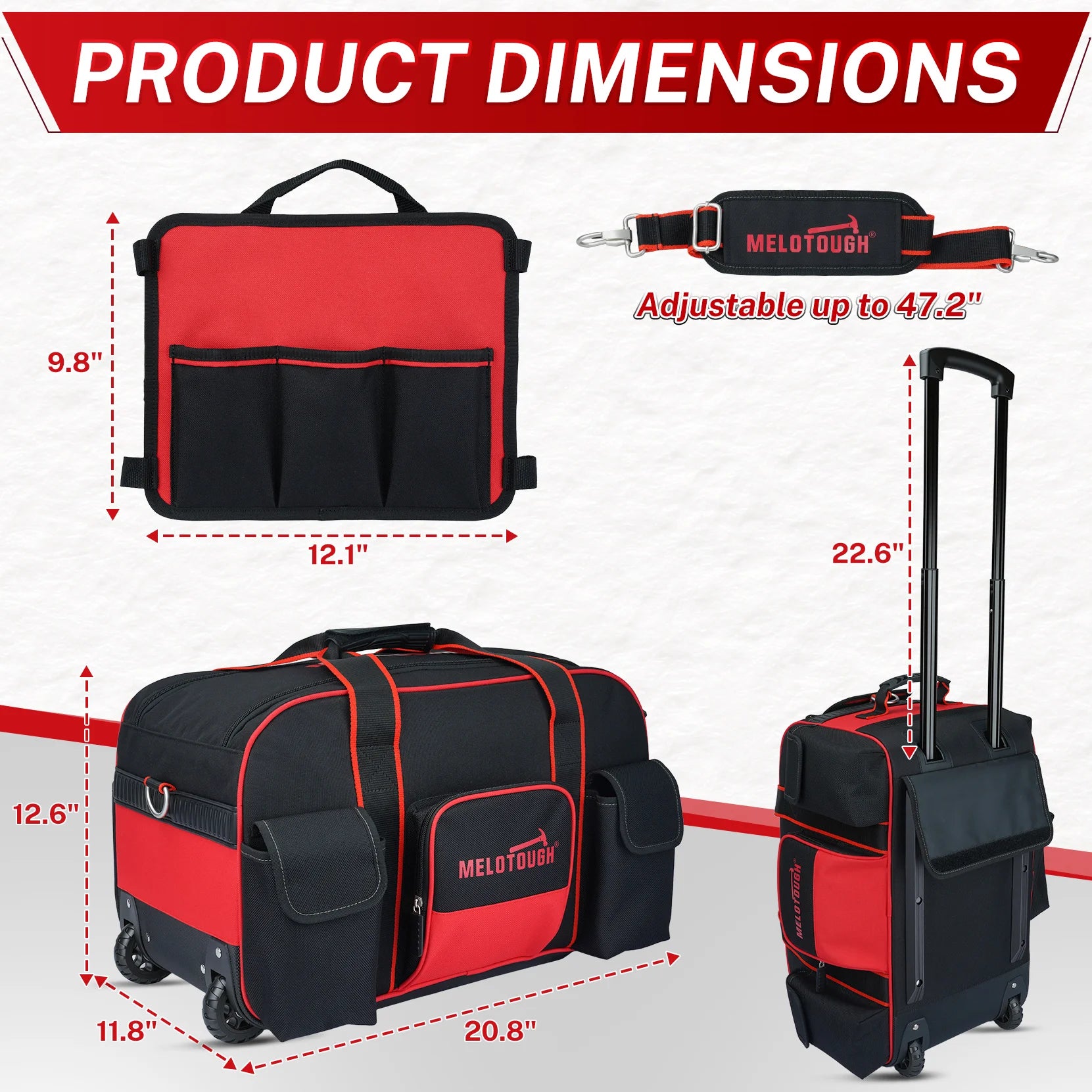 Rolling Tool Bag with Wheels – Heavy Duty Multi-Pocket Telescoping Handle Organizer / Sac à outils à roulettes – Grande capacité poignée télescopique multi-poches