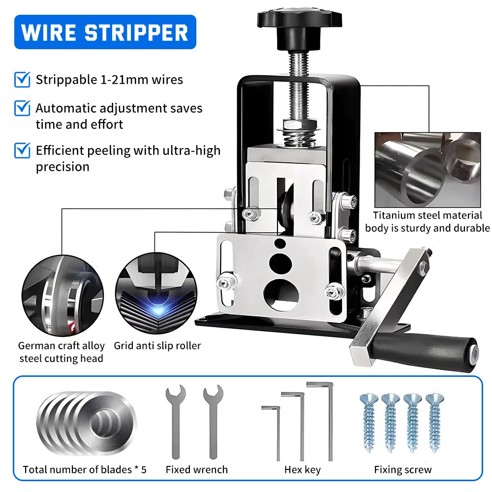 Wire Stripper Manual Wire Stripping Tool 1-70mm2 Portable Electric Drill Powered Copper Scrap Wire Peeler Hand Crank Support Use