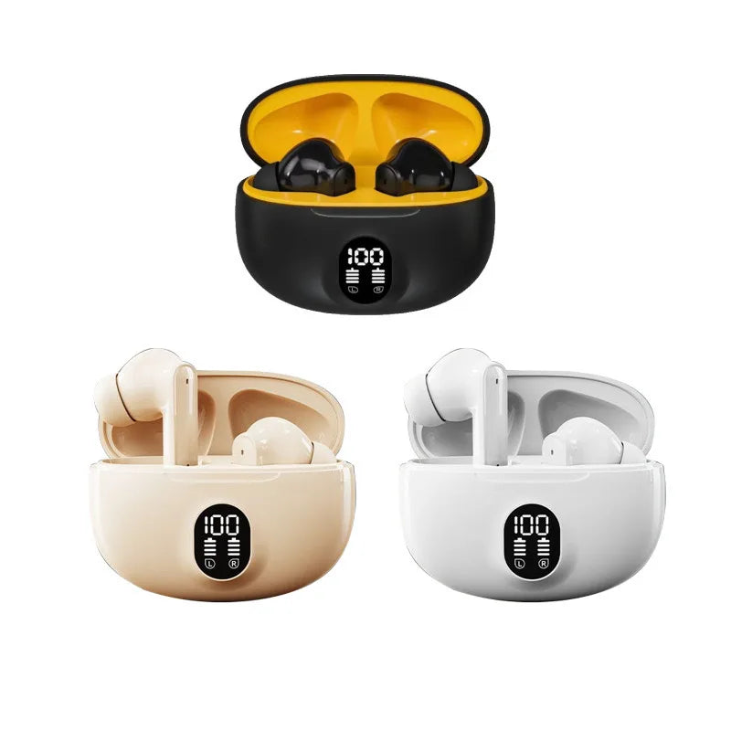 Cloud-Touch Smooth Oval Bluetooth Earphones Minimalist Front Digital Screen Portable Wireless Audio Earbuds for Sports