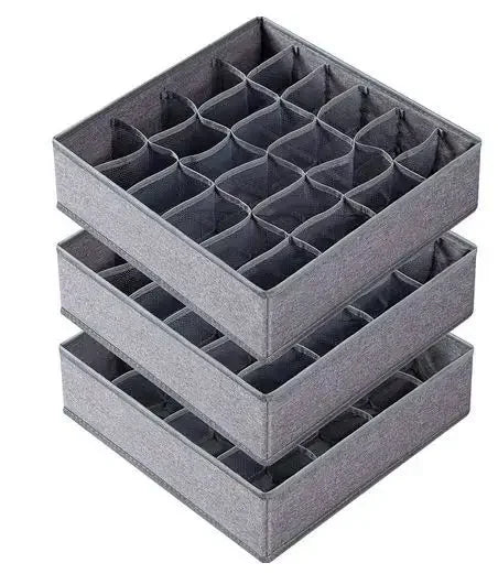 1/2/3 Pack Gray Sock Underwear Organizer Dividers 16/24/64 Cell Fabric Foldable Closet Organizers Storage Boxes for Storing Sock