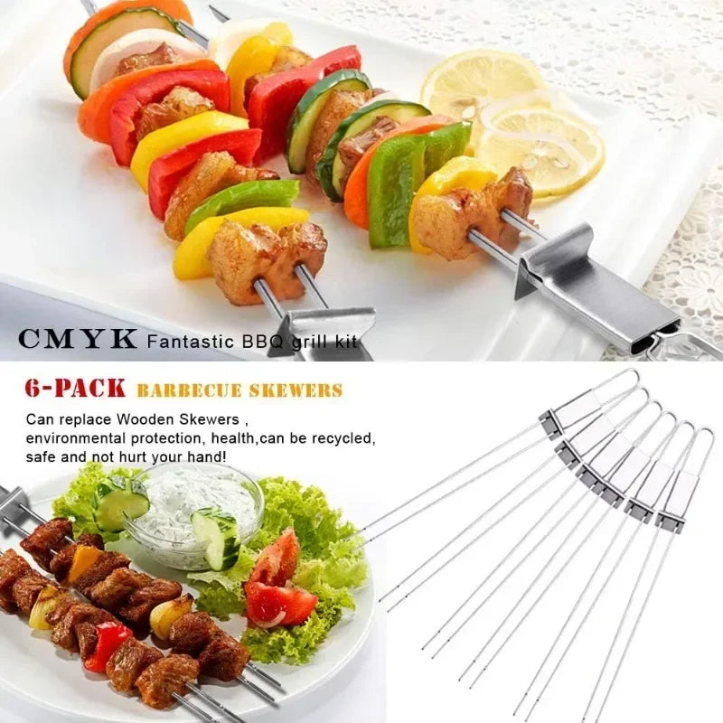 Stainless Steel BBQ Skewers Reusable BBQ Skewers with Storage Tube Stainless Steel BBQ Needle Stick Outdoor Camping Picnic Tools